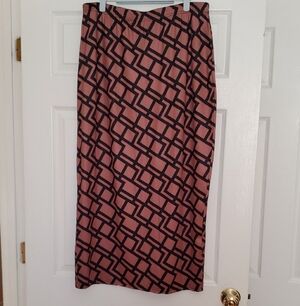 SHEIN Brown and Black Geometric Design Maxi Skirt With Back Pleat,NWOT.